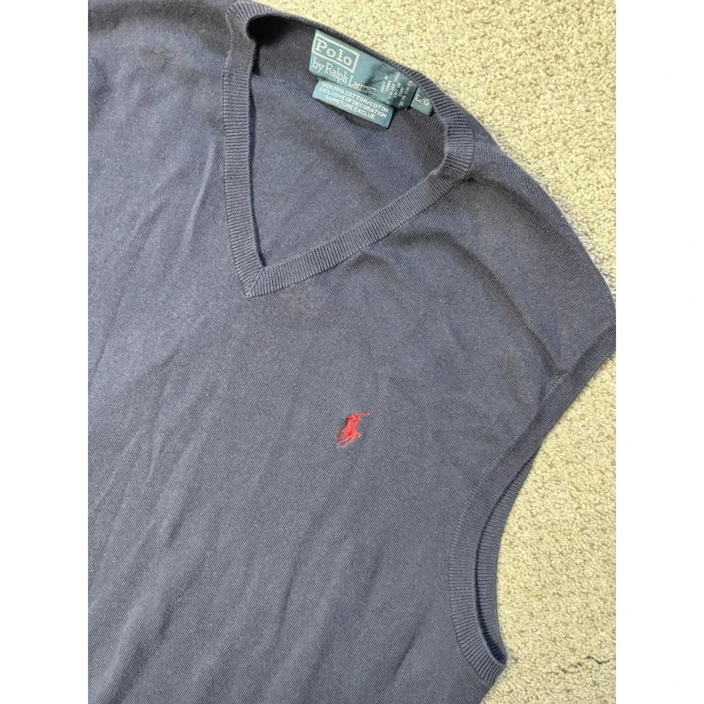 Polo Ralph Lauren Men's Large Pima Cotton‎ Sweater Vest Navy Blue Golf